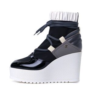 Chanel Black & White Wedge Ankle  Boots Runway